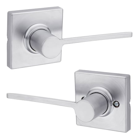 Kwikset Ladera Lever with Square Rose Passage Door Lock and 6AL Latch and RCS Strike Satin Chrome Finish 200LRLSQT-26D